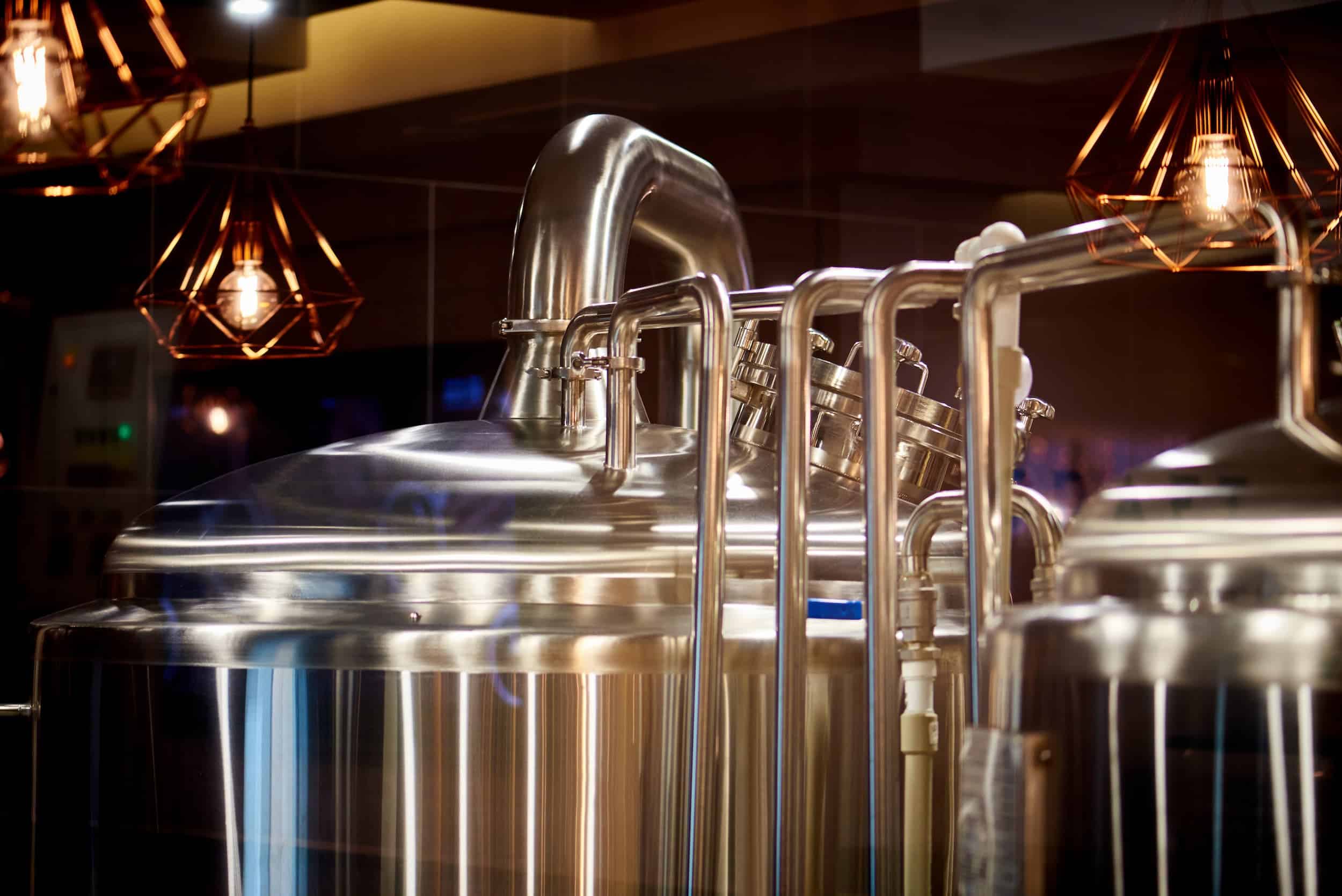 Craft beer brewing equipment at Green Beacon Brewery
